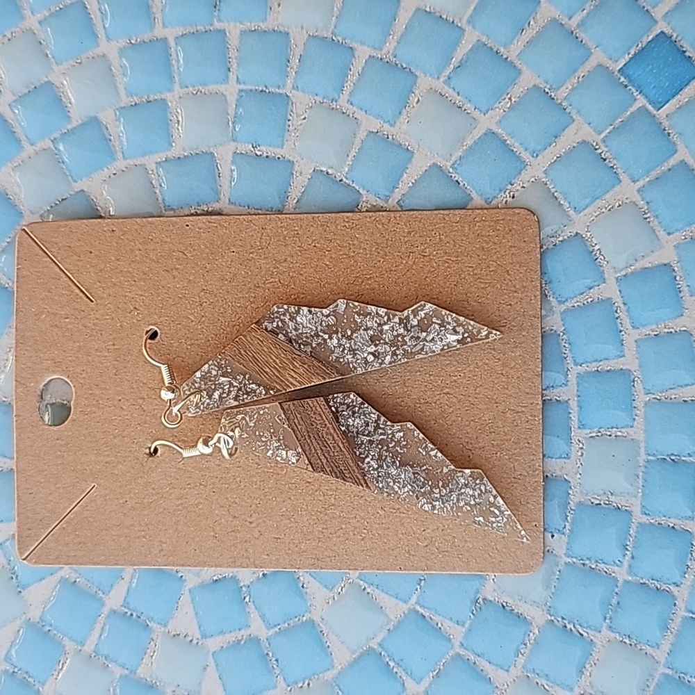 Boho wood and resin earrings